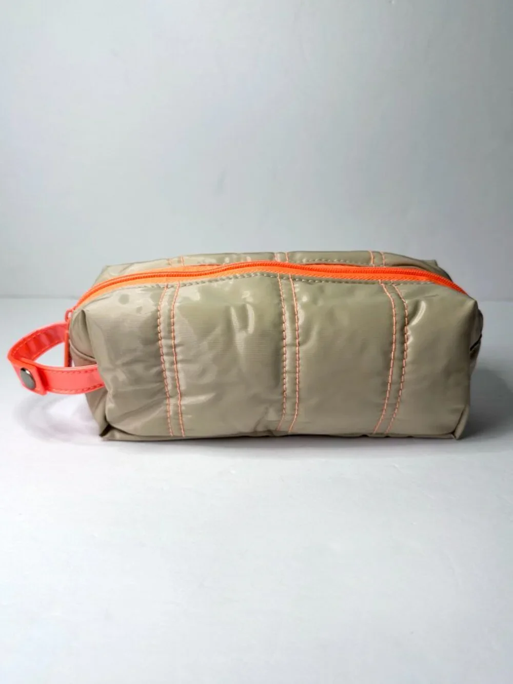 Clinique Beige & Bright Orange Makeup Cosmetic Travel Bag Zip Pouch Case